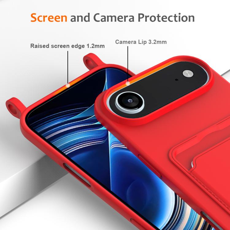 For iPhone Air Integrated Card Bag Solid Color Liquid Silicone Phone Case with Lanyard(Red) - iPhone Air Cases by buy2fix | Online Shopping UK | buy2fix