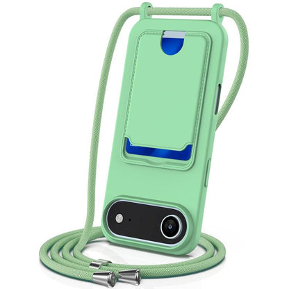 For iPhone Air Integrated Card Bag Solid Color Liquid Silicone Phone Case with Lanyard(Green) - iPhone Air Cases by buy2fix | Online Shopping UK | buy2fix