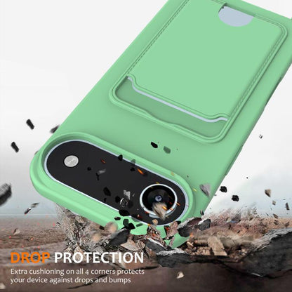 For iPhone Air Integrated Card Bag Solid Color Liquid Silicone Phone Case with Lanyard(Green) - iPhone Air Cases by buy2fix | Online Shopping UK | buy2fix