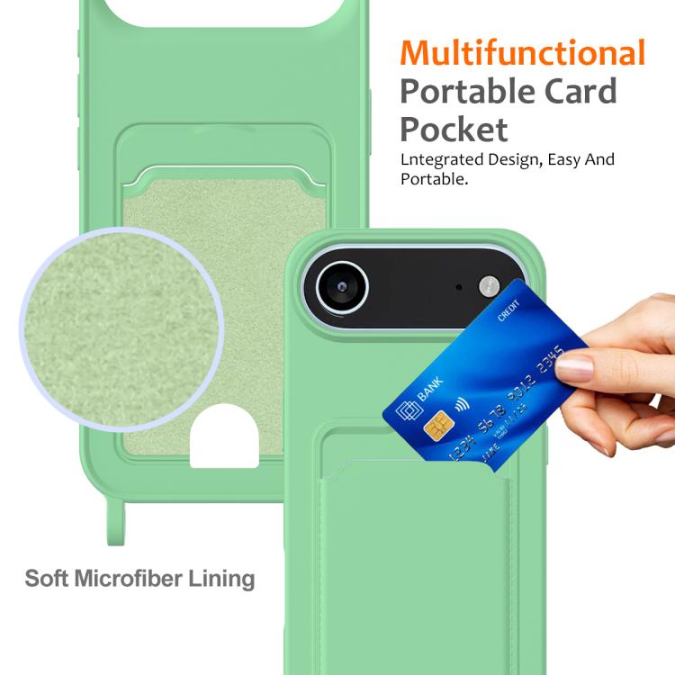 For iPhone Air Integrated Card Bag Solid Color Liquid Silicone Phone Case with Lanyard(Green) - iPhone Air Cases by buy2fix | Online Shopping UK | buy2fix