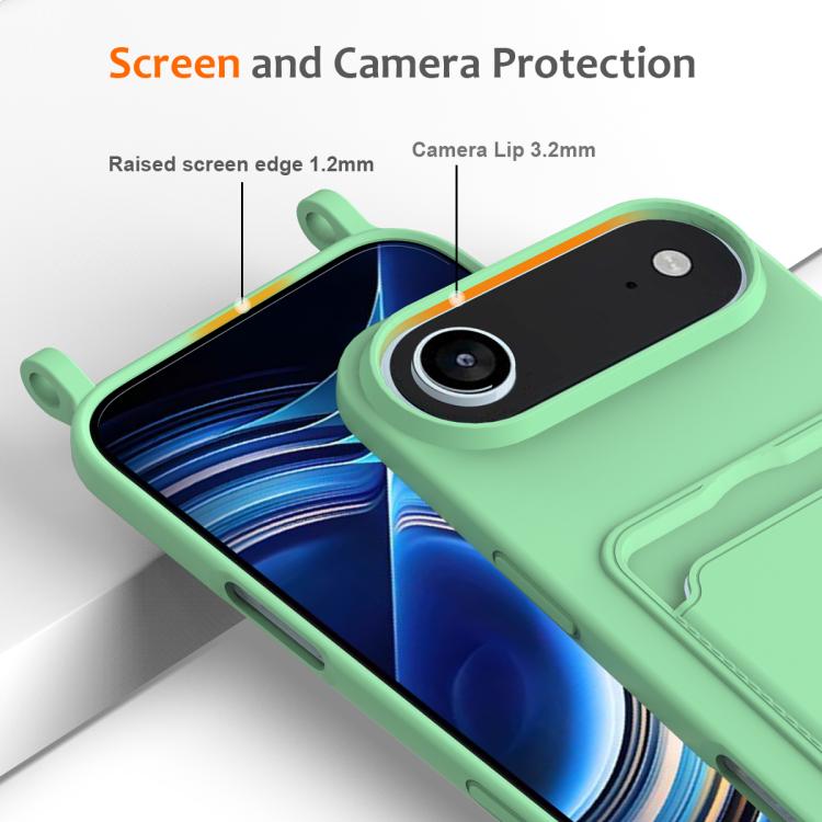 For iPhone Air Integrated Card Bag Solid Color Liquid Silicone Phone Case with Lanyard(Green) - iPhone Air Cases by buy2fix | Online Shopping UK | buy2fix
