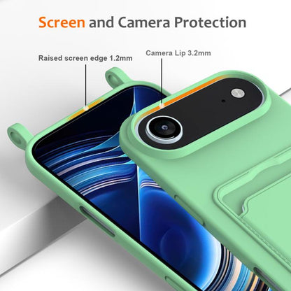 For iPhone Air Integrated Card Bag Solid Color Liquid Silicone Phone Case with Lanyard(Green) - iPhone Air Cases by buy2fix | Online Shopping UK | buy2fix