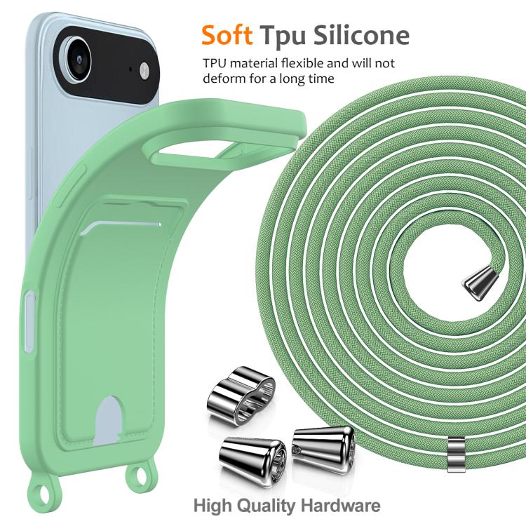 For iPhone Air Integrated Card Bag Solid Color Liquid Silicone Phone Case with Lanyard(Green) - iPhone Air Cases by buy2fix | Online Shopping UK | buy2fix