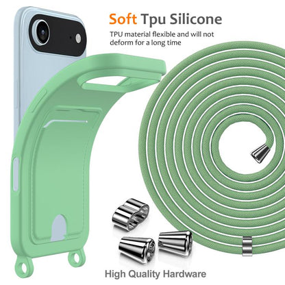 For iPhone Air Integrated Card Bag Solid Color Liquid Silicone Phone Case with Lanyard(Green) - iPhone Air Cases by buy2fix | Online Shopping UK | buy2fix