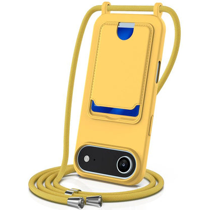 For iPhone Air Integrated Card Bag Solid Color Liquid Silicone Phone Case with Lanyard(Yellow) - iPhone Air Cases by buy2fix | Online Shopping UK | buy2fix