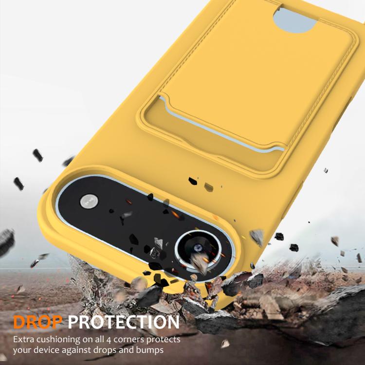 For iPhone Air Integrated Card Bag Solid Color Liquid Silicone Phone Case with Lanyard(Yellow) - iPhone Air Cases by buy2fix | Online Shopping UK | buy2fix