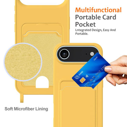 For iPhone Air Integrated Card Bag Solid Color Liquid Silicone Phone Case with Lanyard(Yellow) - iPhone Air Cases by buy2fix | Online Shopping UK | buy2fix
