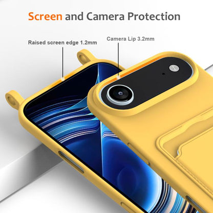 For iPhone Air Integrated Card Bag Solid Color Liquid Silicone Phone Case with Lanyard(Yellow) - iPhone Air Cases by buy2fix | Online Shopping UK | buy2fix
