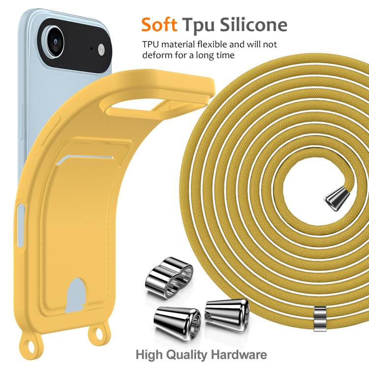 For iPhone Air Integrated Card Bag Solid Color Liquid Silicone Phone Case with Lanyard(Yellow) - iPhone Air Cases by buy2fix | Online Shopping UK | buy2fix