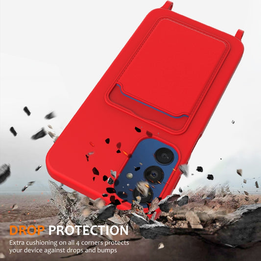 For Samsung Galaxy A15 4G/5G Integrated Card Bag Solid Color Liquid Silicone Phone Case with Lanyard(Red) by buy2fix