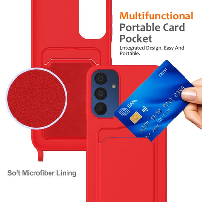 For Samsung Galaxy A15 4G/5G Integrated Card Bag Solid Color Liquid Silicone Phone Case with Lanyard(Red) by buy2fix