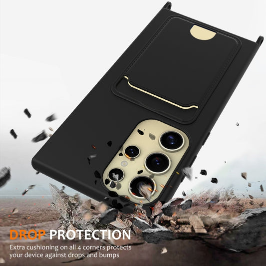 For Samsung Galaxy S23 Ultra 5G Integrated Card Bag Solid Color Liquid Silicone Phone Case with Lanyard(Black) - Galaxy S23 Ultra 5G Cases by buy2fix | Online Shopping UK | buy2fix