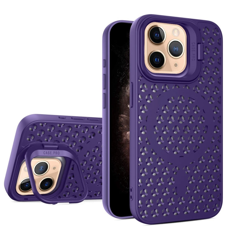 For iPhone 11 Pro Max Hollow Cooling Lens Holder MagSafe Magnetic TPU Phone Case(Purple) by buy2fix