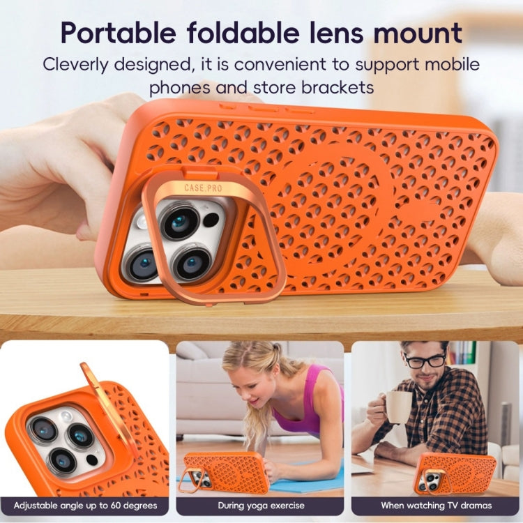 For iPhone 12 Hollow Cooling Lens Holder MagSafe Magnetic TPU Phone Case(Blue) by buy2fix