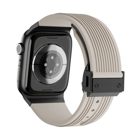 For Apple Watch SE 2023 44mm Vertical Texture Black Buckle Elastic Silicone Watch Band(Starlight) by buy2fix