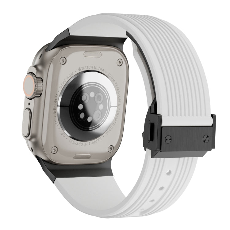 For Apple Watch Ultra 2 49mm Vertical Texture Black Buckle Elastic Silicone Watch Band(White) by buy2fix