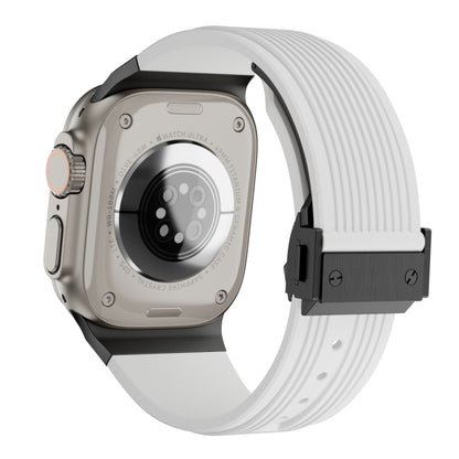 For Apple Watch Ultra 2 49mm Vertical Texture Black Buckle Elastic Silicone Watch Band(White) by buy2fix