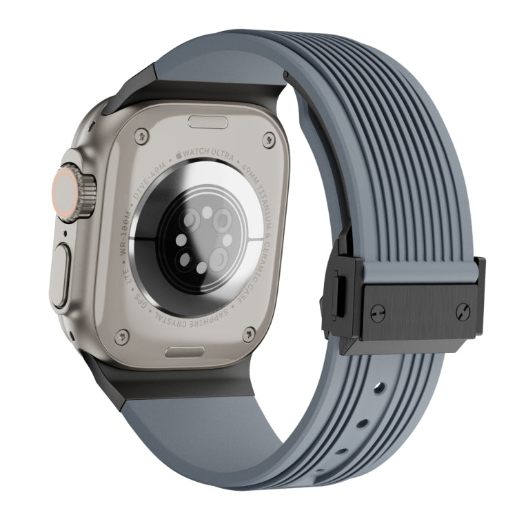 For Apple Watch Ultra 2 49mm Vertical Texture Black Buckle Elastic Silicone Watch Band(Grey) by buy2fix