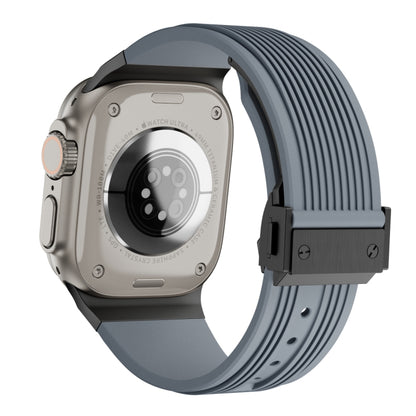 For Apple Watch Ultra 2 49mm Vertical Texture Black Buckle Elastic Silicone Watch Band(Grey) by buy2fix