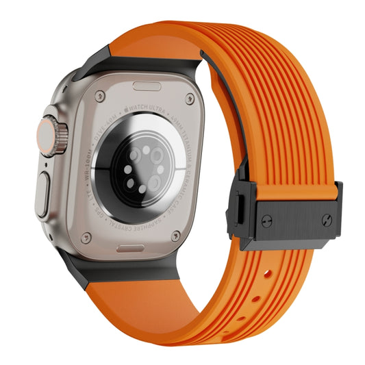 For Apple Watch Ultra 2 49mm Vertical Texture Black Buckle Elastic Silicone Watch Band(Orange) by buy2fix