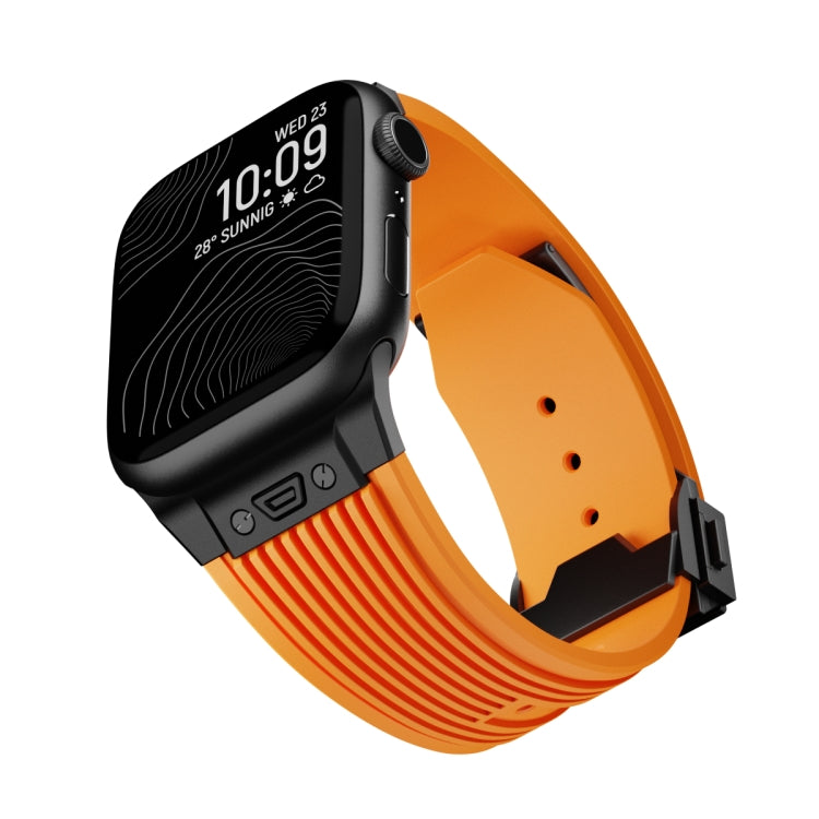 For Apple Watch Series 9 45mm Vertical Texture Black Buckle Elastic Silicone Watch Band(Orange) by buy2fix