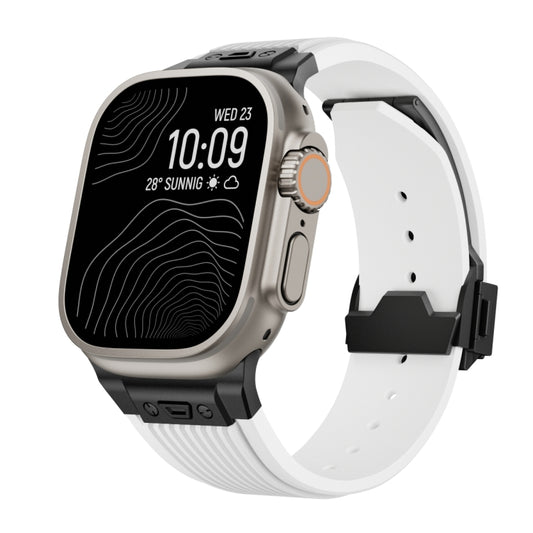 For Apple Watch Ultra 49mm Vertical Texture Black Buckle Elastic Silicone Watch Band(White) by buy2fix
