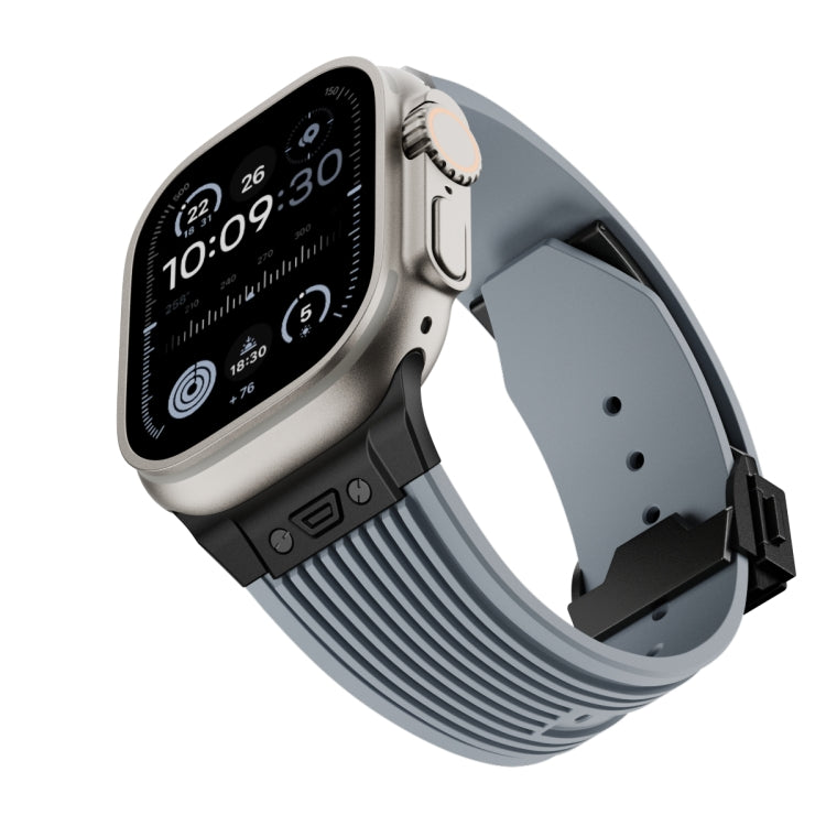 For Apple Watch Ultra 49mm Vertical Texture Black Buckle Elastic Silicone Watch Band(Grey) by buy2fix