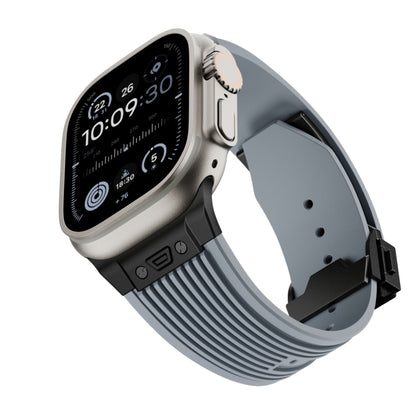 For Apple Watch Ultra 49mm Vertical Texture Black Buckle Elastic Silicone Watch Band(Grey) by buy2fix