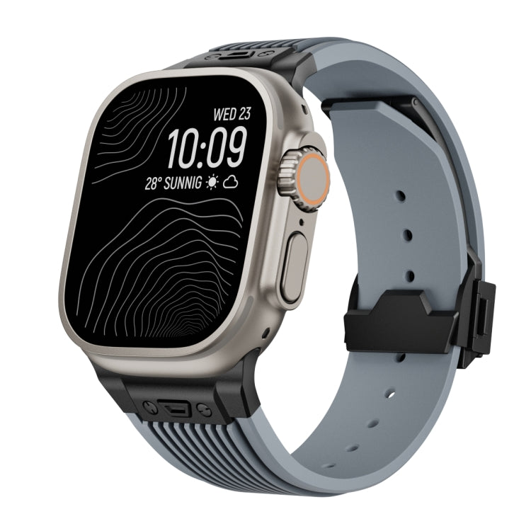 For Apple Watch Ultra 49mm Vertical Texture Black Buckle Elastic Silicone Watch Band(Grey) by buy2fix