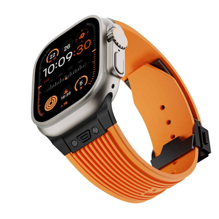 For Apple Watch Ultra 49mm Vertical Texture Black Buckle Elastic Silicone Watch Band(Orange) by buy2fix