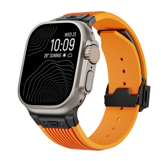 For Apple Watch Ultra 49mm Vertical Texture Black Buckle Elastic Silicone Watch Band(Orange) by buy2fix