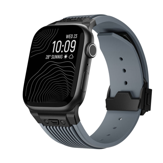For Apple Watch SE 2022 44mm Vertical Texture Black Buckle Elastic Silicone Watch Band(Grey) by buy2fix