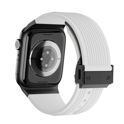 For Apple Watch Series 7 45mm Vertical Texture Black Buckle Elastic Silicone Watch Band(White) by buy2fix