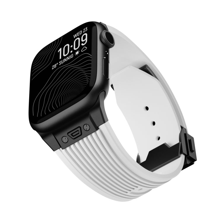 For Apple Watch Series 7 45mm Vertical Texture Black Buckle Elastic Silicone Watch Band(White) by buy2fix