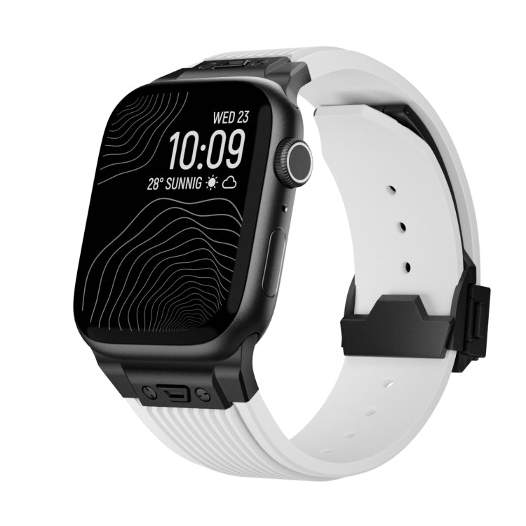 For Apple Watch Series 7 45mm Vertical Texture Black Buckle Elastic Silicone Watch Band(White) by buy2fix