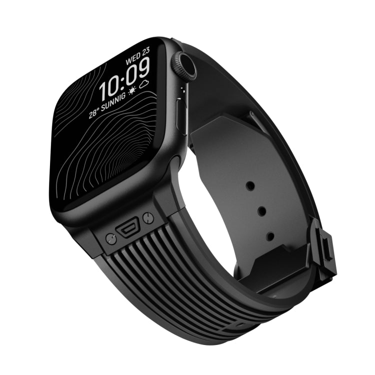 For Apple Watch SE 44mm Vertical Texture Black Buckle Elastic Silicone Watch Band(Black) by buy2fix