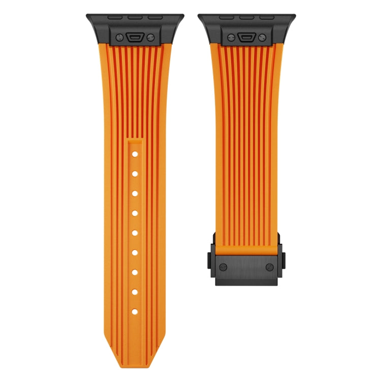 For Apple Watch SE 44mm Vertical Texture Black Buckle Elastic Silicone Watch Band(Orange) by buy2fix