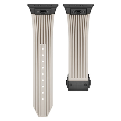 For Apple Watch SE 44mm Vertical Texture Black Buckle Elastic Silicone Watch Band(Starlight) by buy2fix