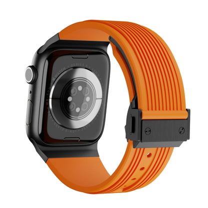For Apple Watch Series 6 44mm Vertical Texture Black Buckle Elastic Silicone Watch Band(Orange) by buy2fix