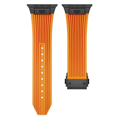 For Apple Watch Series 6 44mm Vertical Texture Black Buckle Elastic Silicone Watch Band(Orange) by buy2fix