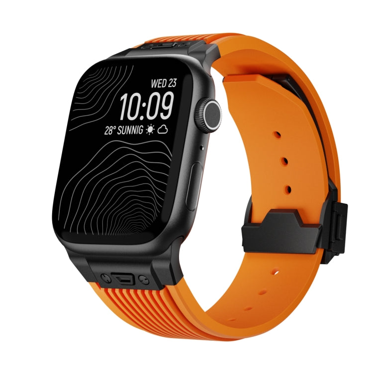 For Apple Watch Series 6 44mm Vertical Texture Black Buckle Elastic Silicone Watch Band(Orange) by buy2fix