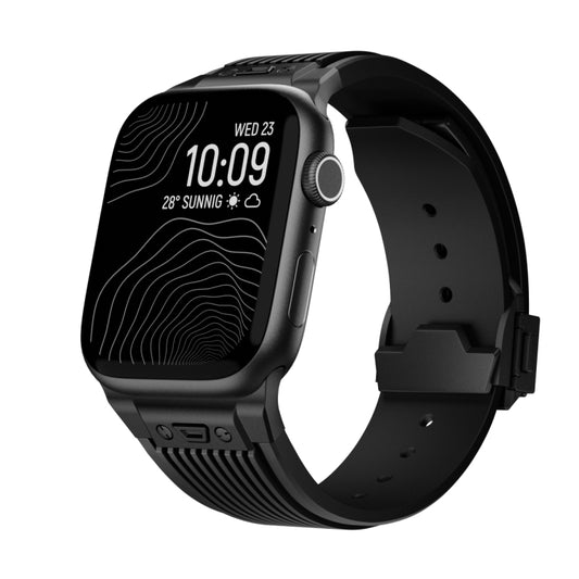 For Apple Watch 42mm Vertical Texture Black Buckle Elastic Silicone Watch Band(Black) by buy2fix