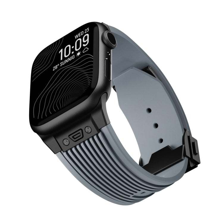 For Apple Watch 42mm Vertical Texture Black Buckle Elastic Silicone Watch Band(Grey) by buy2fix