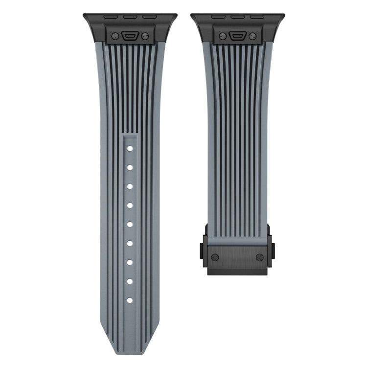 For Apple Watch 42mm Vertical Texture Black Buckle Elastic Silicone Watch Band(Grey) by buy2fix