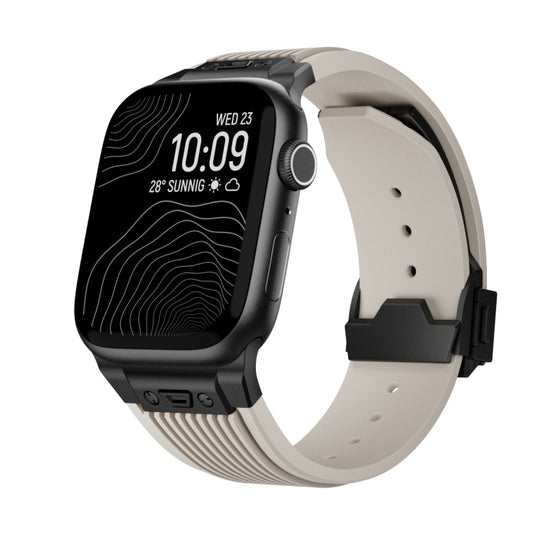 For Apple Watch 42mm Vertical Texture Black Buckle Elastic Silicone Watch Band(Starlight) by buy2fix
