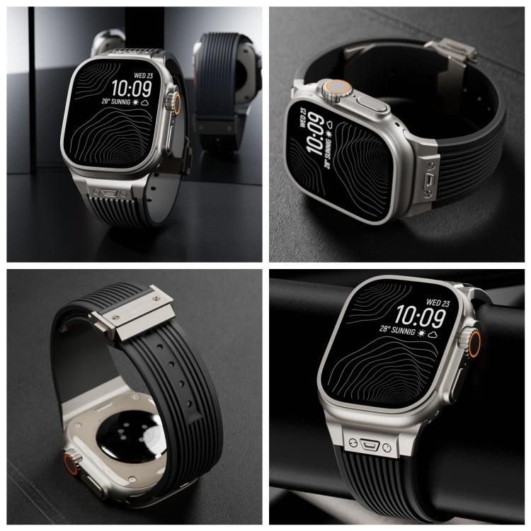 For Apple Watch Series 9 45mm Vertical Texture Black Buckle Elastic Silicone Watch Band(White) by buy2fix