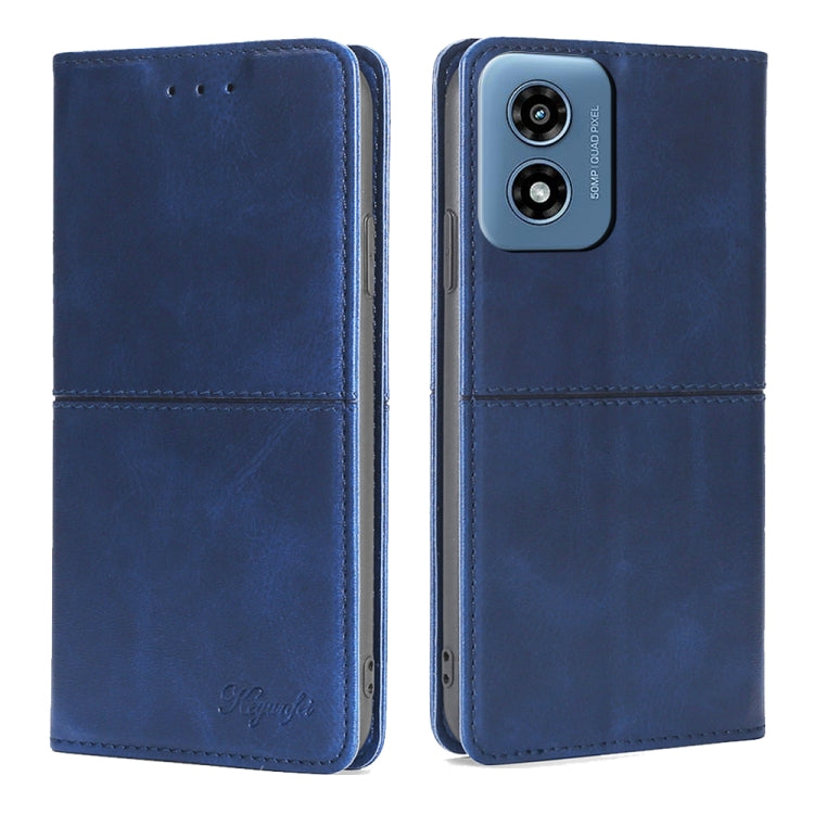 For Motorola Moto G Play 4G 2024 Cow Texture Magnetic Leather Phone Case(Blue) by buy2fix