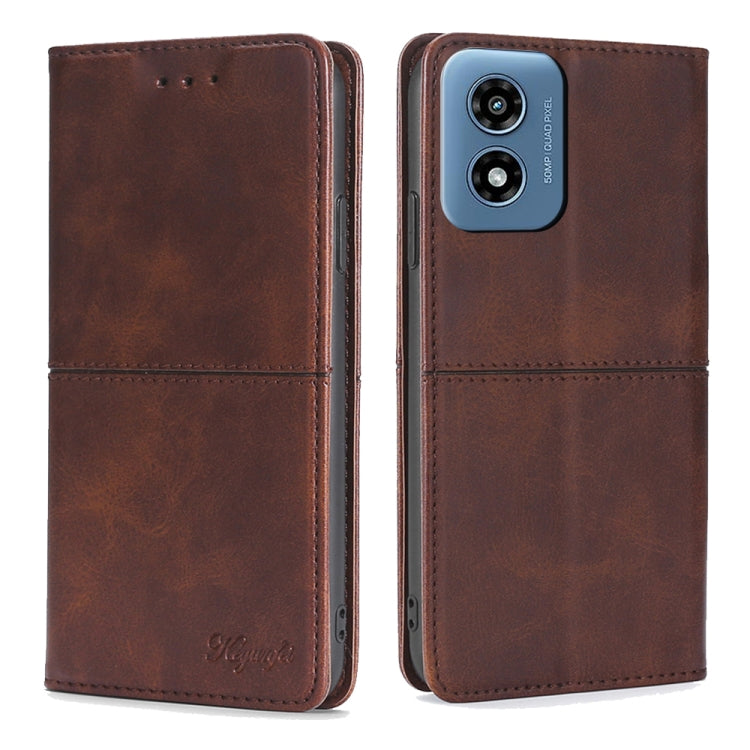 For Motorola Moto G Play 4G 2024 Cow Texture Magnetic Leather Phone Case(Dark Brown) by buy2fix