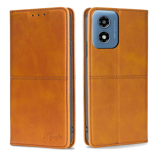 For Motorola Moto G Play 4G 2024 Cow Texture Magnetic Leather Phone Case(Light Brown) by buy2fix