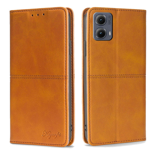 For Motorola Edge 5G 2024 Cow Texture Magnetic Leather Phone Case(Light Brown) by buy2fix